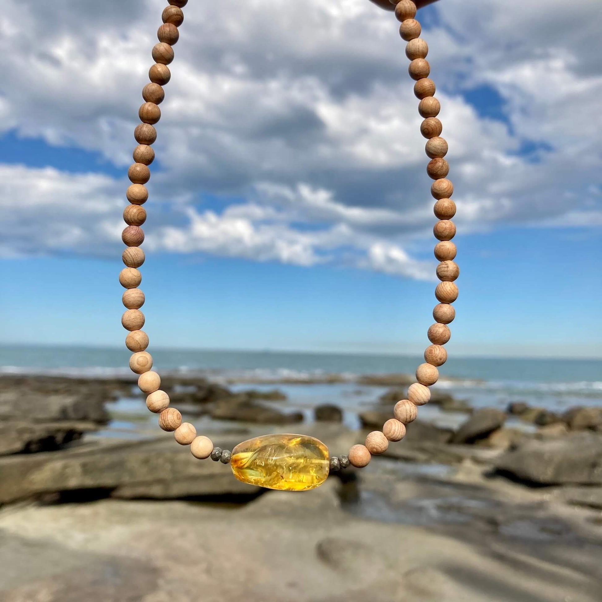 Amber & Natural Wood Unisex Necklace