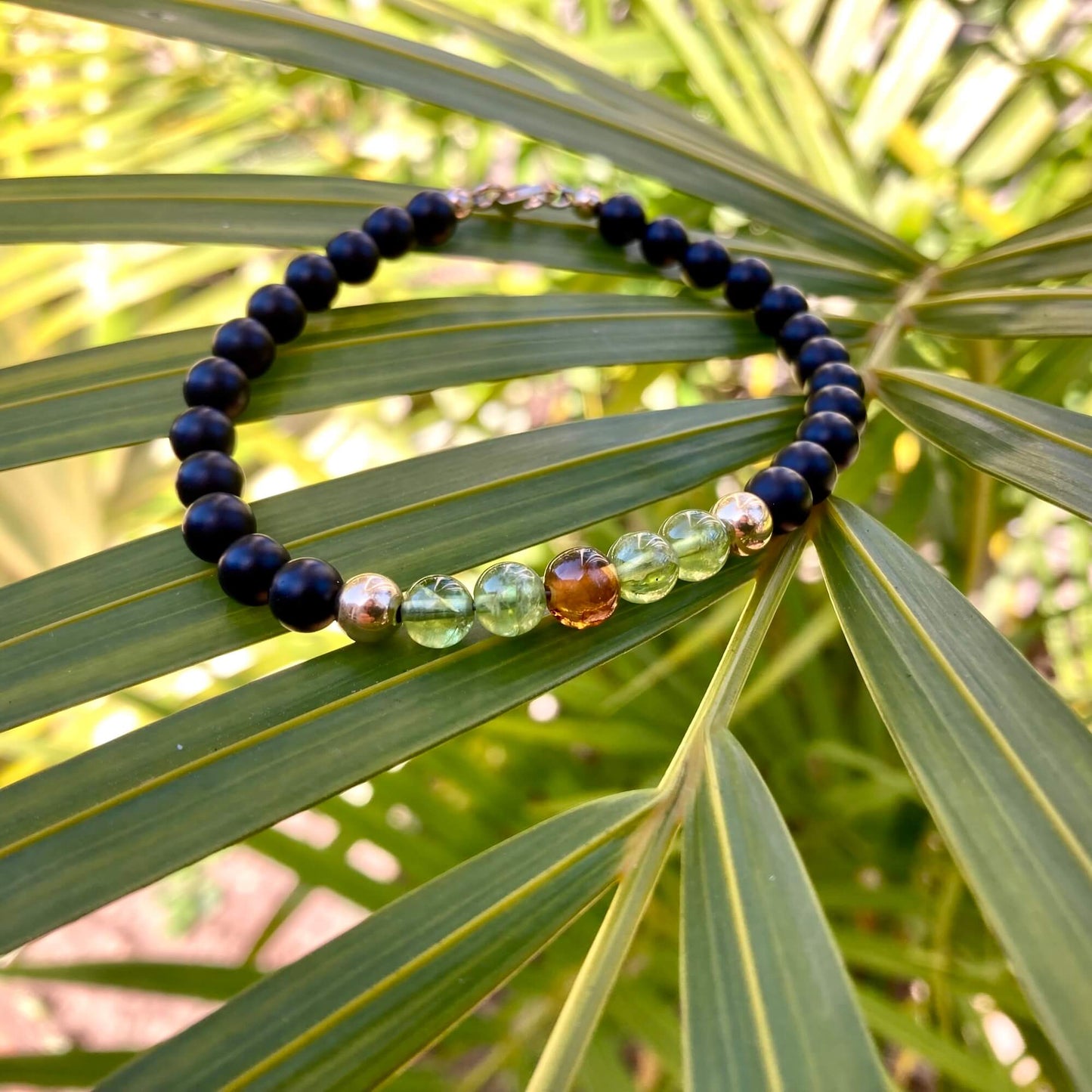 Amber, Peridot & Black Onyx - Gold Bracelet