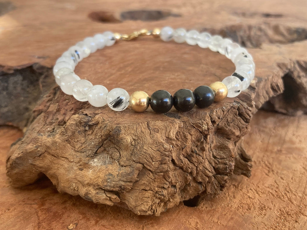 Duality - Shungite & Tourmalinated Quartz - Gold Bracelet