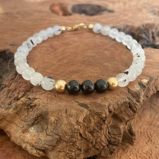 Duality - Shungite & Tourmalinated Quartz - Gold Bracelet