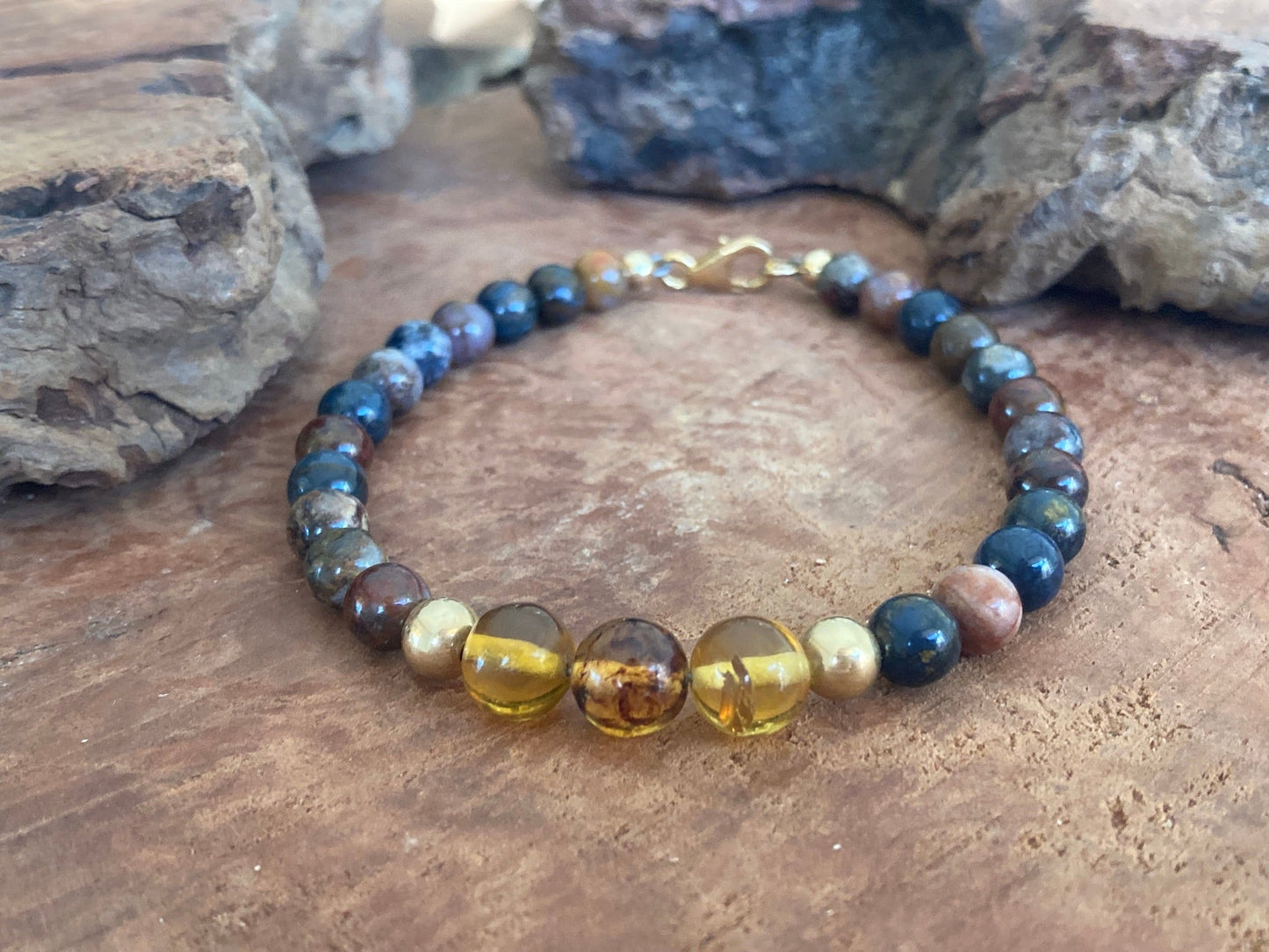 Be The Change - Amber & Pietersite - Gold Bracelet