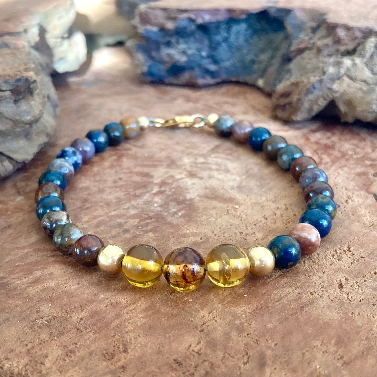 Be The Change - Amber & Pietersite - Gold Bracelet