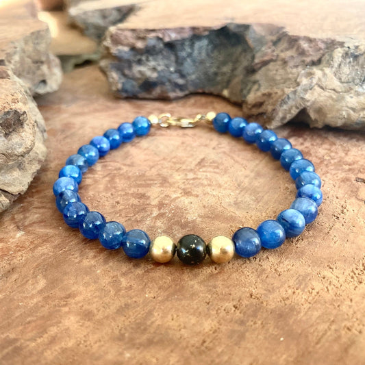 Seek & You Shall Discover - Blue Kyanite & Shungite - Gold Bracelet