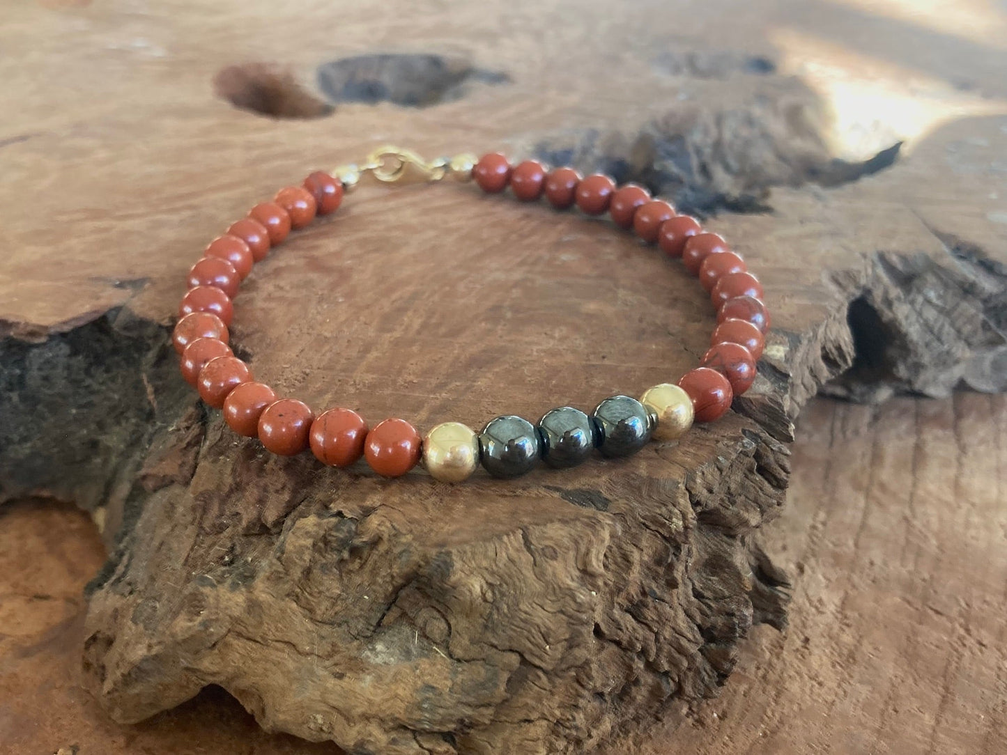 Unshakeable Soul - Red Jasper & Hematite - Gold Bracelet