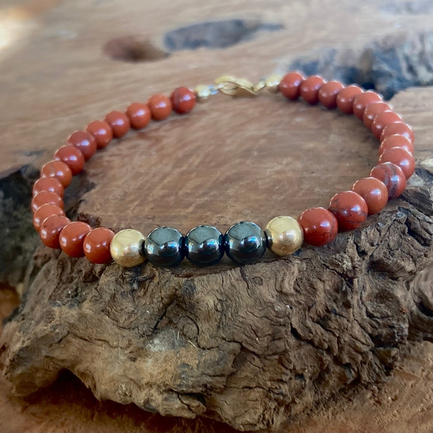 Unshakeable Soul - Red Jasper & Hematite - Gold Bracelet