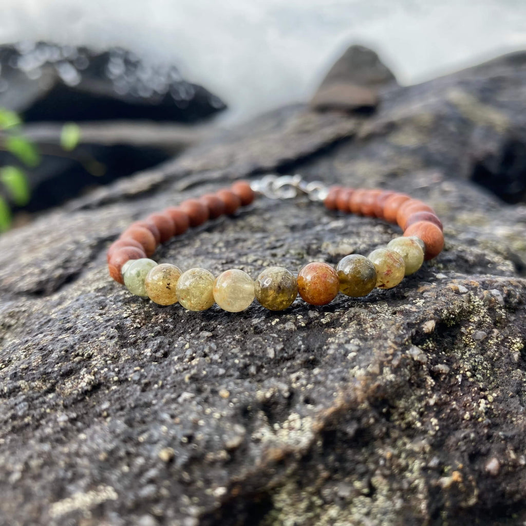 Growth bracelet on dark rock with the coast behind