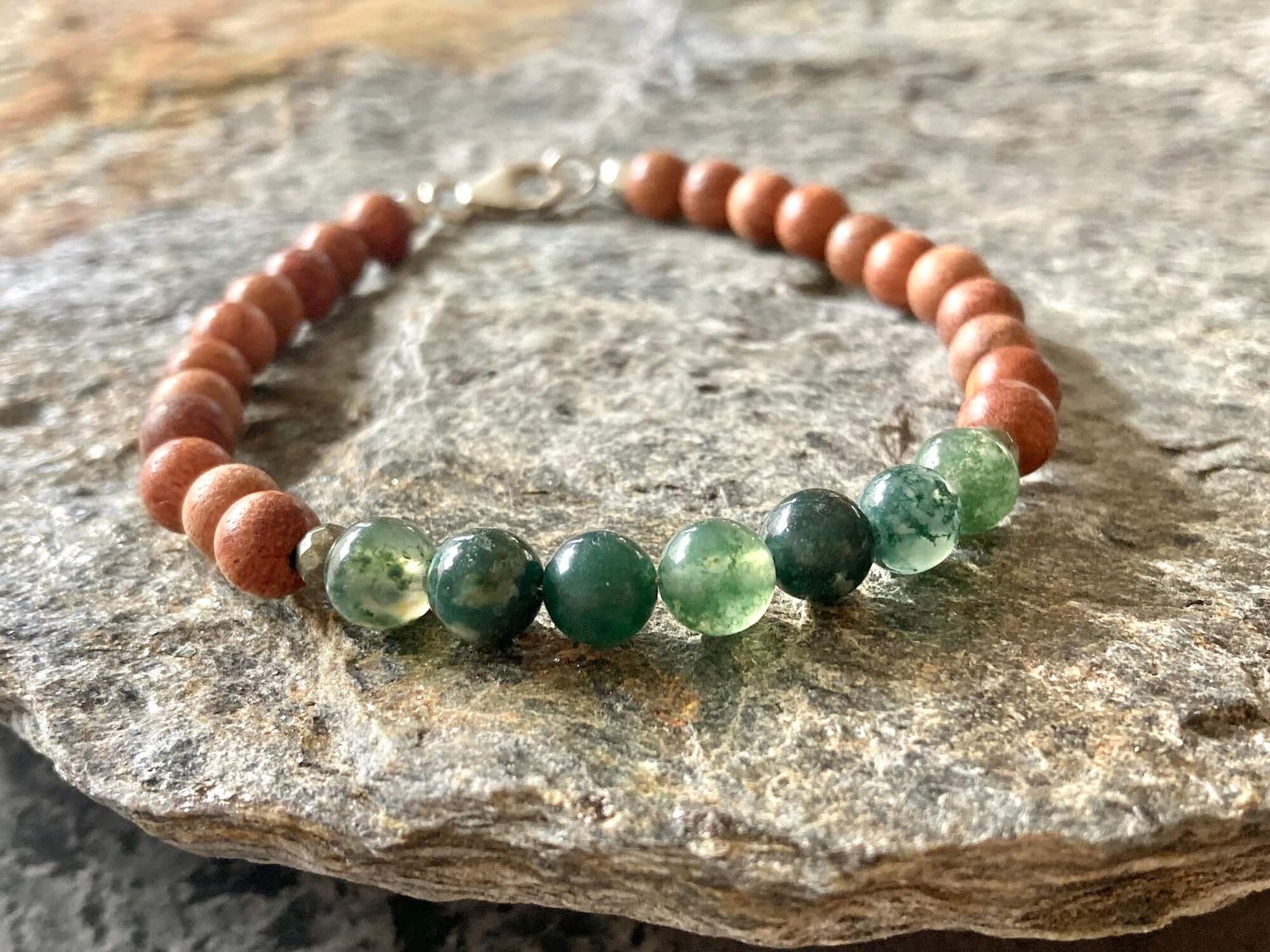 Moss Green Agate Mens Healing Crystal Bracelet for New Beginnings by Mana For Men